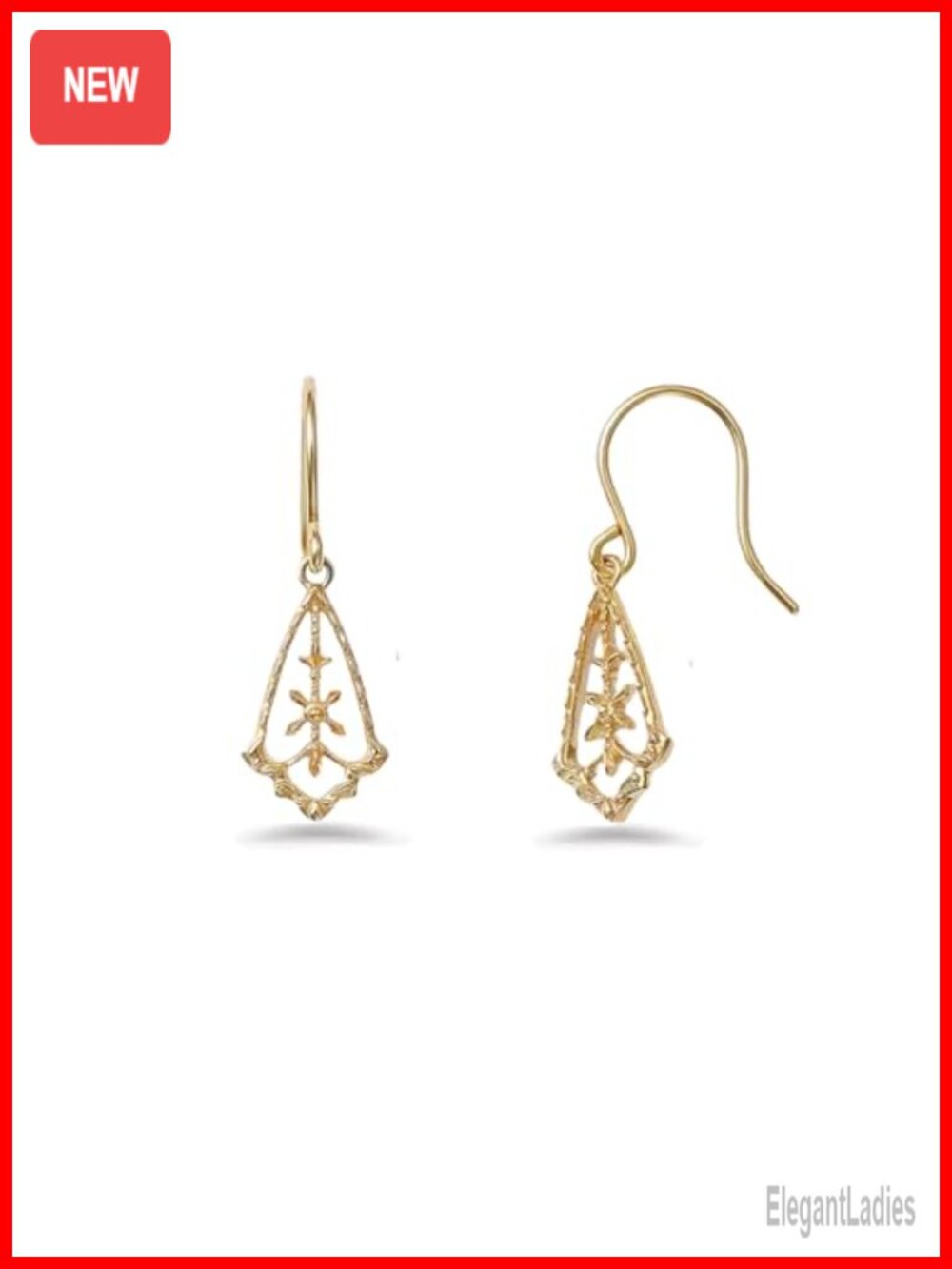 925 Sterling Silver 14K Gold Plated Geometric Dangle Earrings Filigree